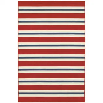 4' X 6' Red and Ivory Geometric Stain Resistant Indoor Outdoor Area Rug