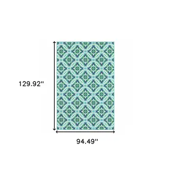 8' X 11' Blue and Green Geometric Stain Resistant Indoor Outdoor Area Rug