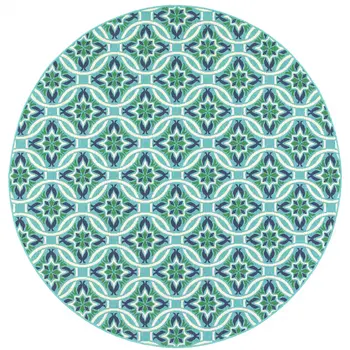 8' X 8' Blue and Green Round Geometric Stain Resistant Indoor Outdoor Area Rug