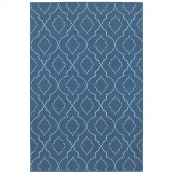 4' X 6' Blue Geometric Stain Resistant Indoor Outdoor Area Rug