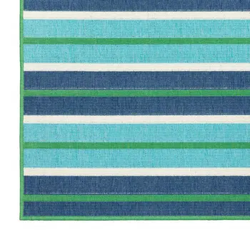 2' X 8' Blue and Green Geometric Stain Resistant Indoor Outdoor Area Rug