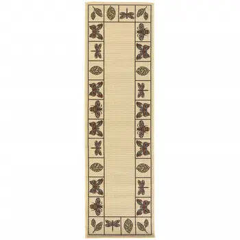 2' X 8' Brown and Ivory Abstract Stain Resistant Indoor Outdoor Area Rug