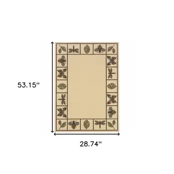 2' X 4' Brown and Ivory Abstract Stain Resistant Indoor Outdoor Area Rug