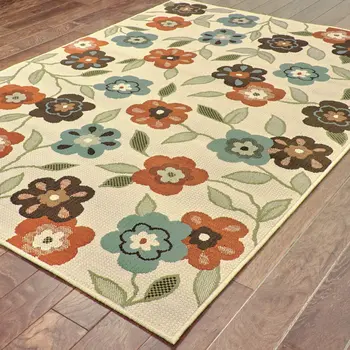 4' X 6' Brown and Ivory Floral Stain Resistant Indoor Outdoor Area Rug
