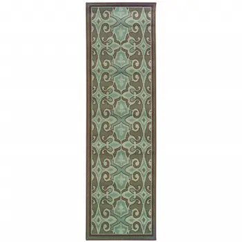 2' X 8' Blue Oriental Stain Resistant Indoor Outdoor Area Rug
