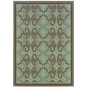 8' X 11' Blue Oriental Stain Resistant Indoor Outdoor Area Rug