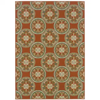 7' X 10' Brown and Ivory Floral Stain Resistant Indoor Outdoor Area Rug