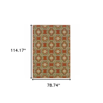 7' X 10' Brown and Ivory Floral Stain Resistant Indoor Outdoor Area Rug