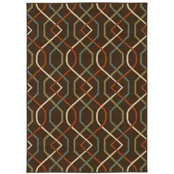 4' X 6' Brown and Ivory Geometric Stain Resistant Indoor Outdoor Area Rug