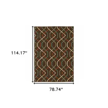 7' X 10' Brown and Ivory Geometric Stain Resistant Indoor Outdoor Area Rug
