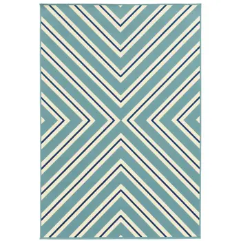9' X 13' Blue Geometric Stain Resistant Indoor Outdoor Area Rug