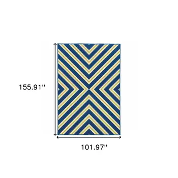 9' X 13' Blue and Ivory Geometric Stain Resistant Indoor Outdoor Area Rug