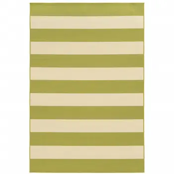 9' X 13' Green and Ivory Geometric Stain Resistant Indoor Outdoor Area Rug