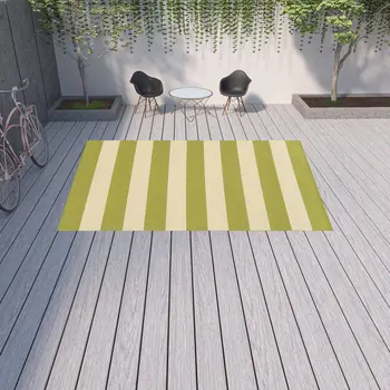 9' X 13' Green and Ivory Geometric Stain Resistant Indoor Outdoor Area Rug
