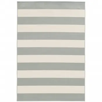 9' X 13' Gray and Ivory Geometric Stain Resistant Indoor Outdoor Area Rug