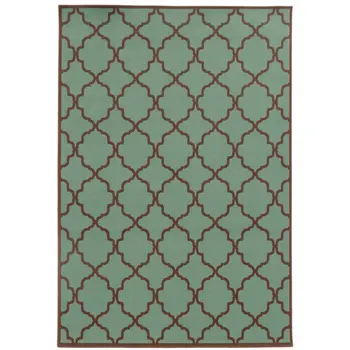 9' X 13' Blue Geometric Stain Resistant Indoor Outdoor Area Rug