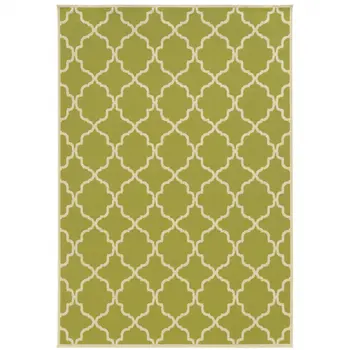 9' X 13' Green and Ivory Geometric Stain Resistant Indoor Outdoor Area Rug
