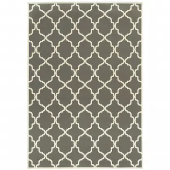 9' X 13' Charcoal Geometric Stain Resistant Indoor Outdoor Area Rug
