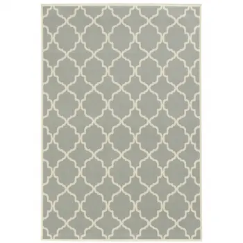 9' X 13' Gray and Ivory Geometric Stain Resistant Indoor Outdoor Area Rug