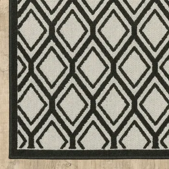 10' X 13' Beige and Black Geometric Stain Resistant Indoor Outdoor Area Rug