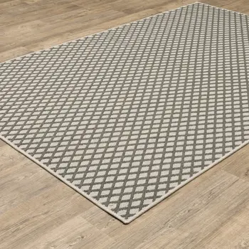 7' X 9' Beige Geometric Stain Resistant Indoor Outdoor Area Rug