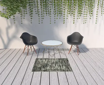 3' X 5' Beige and Black Abstract Stain Resistant Indoor Outdoor Area Rug