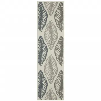 2' X 7' Beige Floral Stain Resistant Indoor Outdoor Area Rug