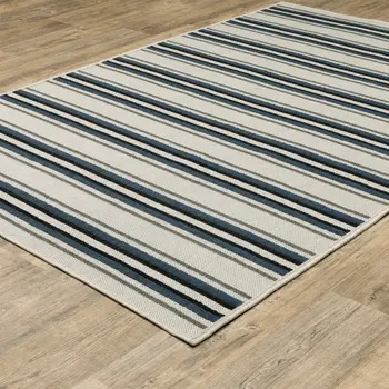 5' X 7' Blue and Beige Geometric Stain Resistant Indoor Outdoor Area Rug