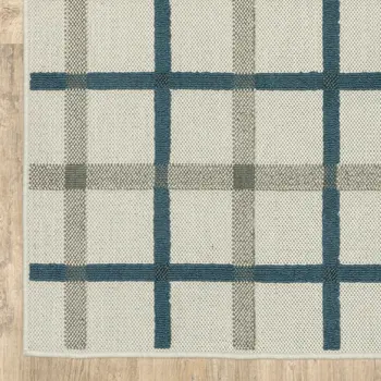 8' X 10' Blue and Beige Geometric Stain Resistant Indoor Outdoor Area Rug