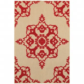5' X 8' Red Oriental Stain Resistant Indoor Outdoor Area Rug