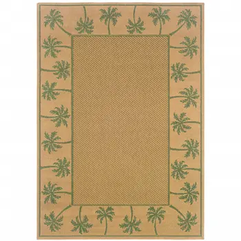 6' X 9' Beige Stain Resistant Indoor Outdoor Area Rug