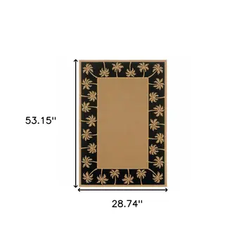 2' X 4' Beige and Black Stain Resistant Indoor Outdoor Area Rug