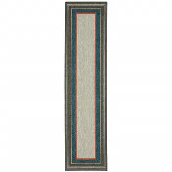 2' X 8' Blue and Gray Stain Resistant Indoor Outdoor Area Rug