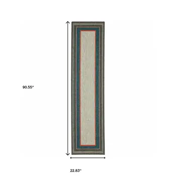 2' X 8' Blue and Gray Stain Resistant Indoor Outdoor Area Rug
