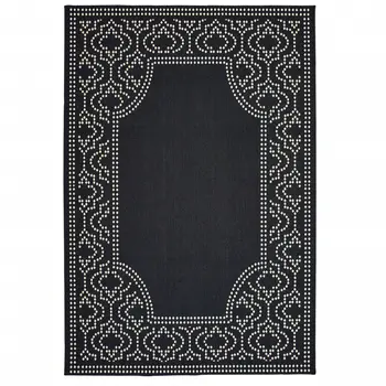 2' X 4' Black and Ivory Stain Resistant Indoor Outdoor Area Rug