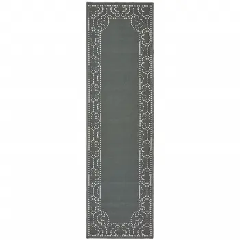 2' X 8' Gray and Ivory Stain Resistant Indoor Outdoor Area Rug
