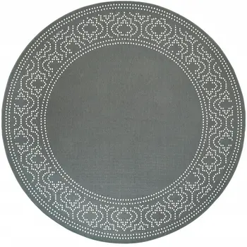 8' X 8' Gray and Ivory Round Stain Resistant Indoor Outdoor Area Rug