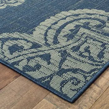 4' X 6' Blue Oriental Stain Resistant Indoor Outdoor Area Rug