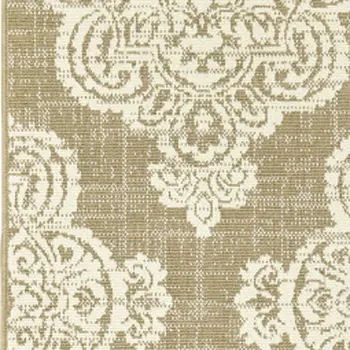 2' X 8' Tan Oriental Stain Resistant Indoor Outdoor Area Rug