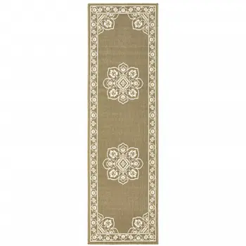 2' X 8' Tan Oriental Stain Resistant Indoor Outdoor Area Rug