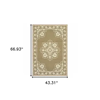 4' X 6' Tan Oriental Stain Resistant Indoor Outdoor Area Rug