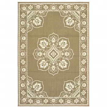 5' X 8' Tan Oriental Stain Resistant Indoor Outdoor Area Rug