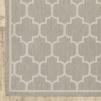 2' X 7' Gray and Ivory Geometric Stain Resistant Indoor Outdoor Area Rug