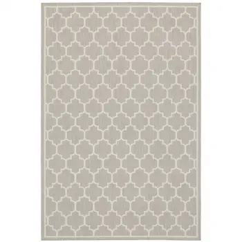 8' x 10' Gray and Ivory Geometric Stain Resistant Indoor Outdoor Area Rug