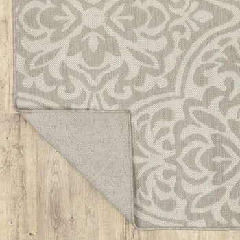 5' X 7' Gray and Ivory Floral Stain Resistant Indoor Outdoor Area Rug