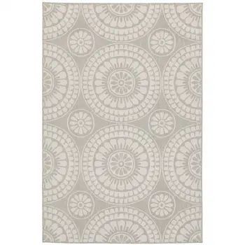 8' x 10' Gray and Ivory Geometric Stain Resistant Indoor Outdoor Area Rug