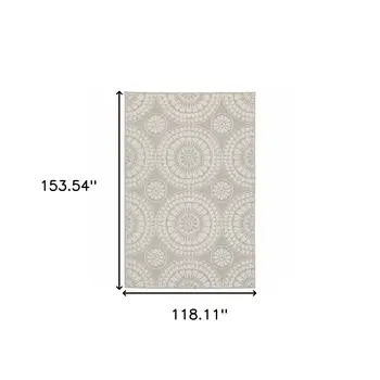 10' X 13' Gray and Ivory Geometric Stain Resistant Indoor Outdoor Area Rug