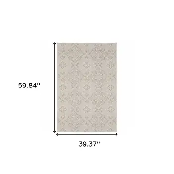 3' X 5' Gray and Ivory Floral Stain Resistant Indoor Outdoor Area Rug