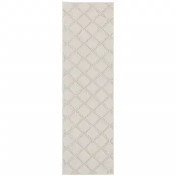 2' X 7' Gray and Ivory Geometric Stain Resistant Indoor Outdoor Area Rug