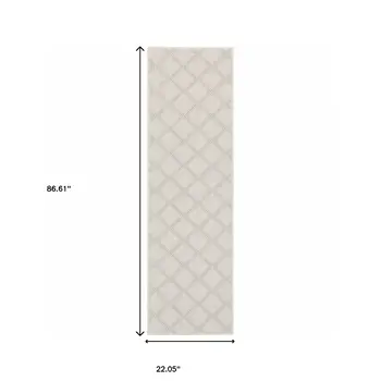 2' X 7' Gray and Ivory Geometric Stain Resistant Indoor Outdoor Area Rug